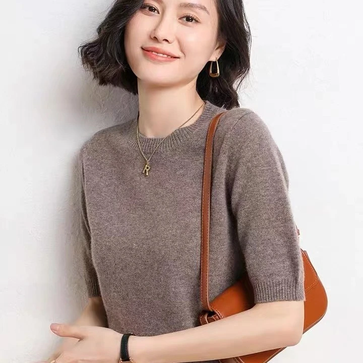 （百分百澳洲美利奴）显瘦时尚百搭纯色中袖秋冬套头