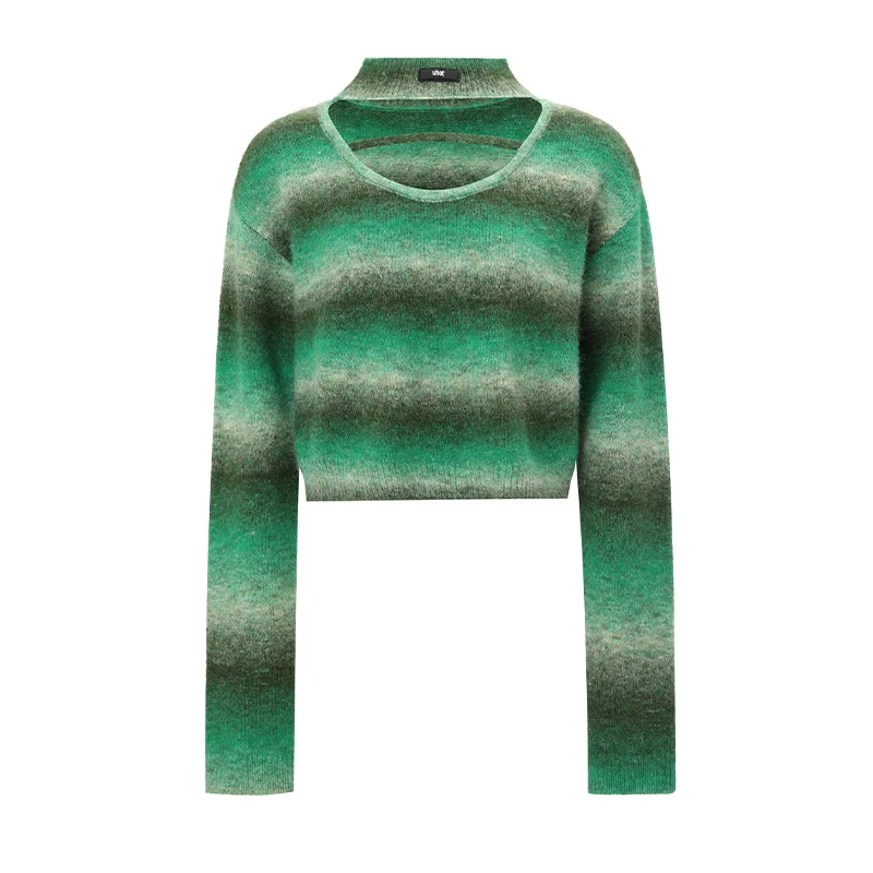 Auuuu/uhot长袖百搭条纹圆领镂空秋冬毛衫UWFW4Z278