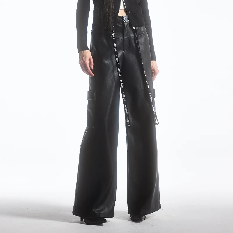 Auuuu/uhot 阔腿休闲运动高腰时尚黑色宽松工装裤UWFW5K370