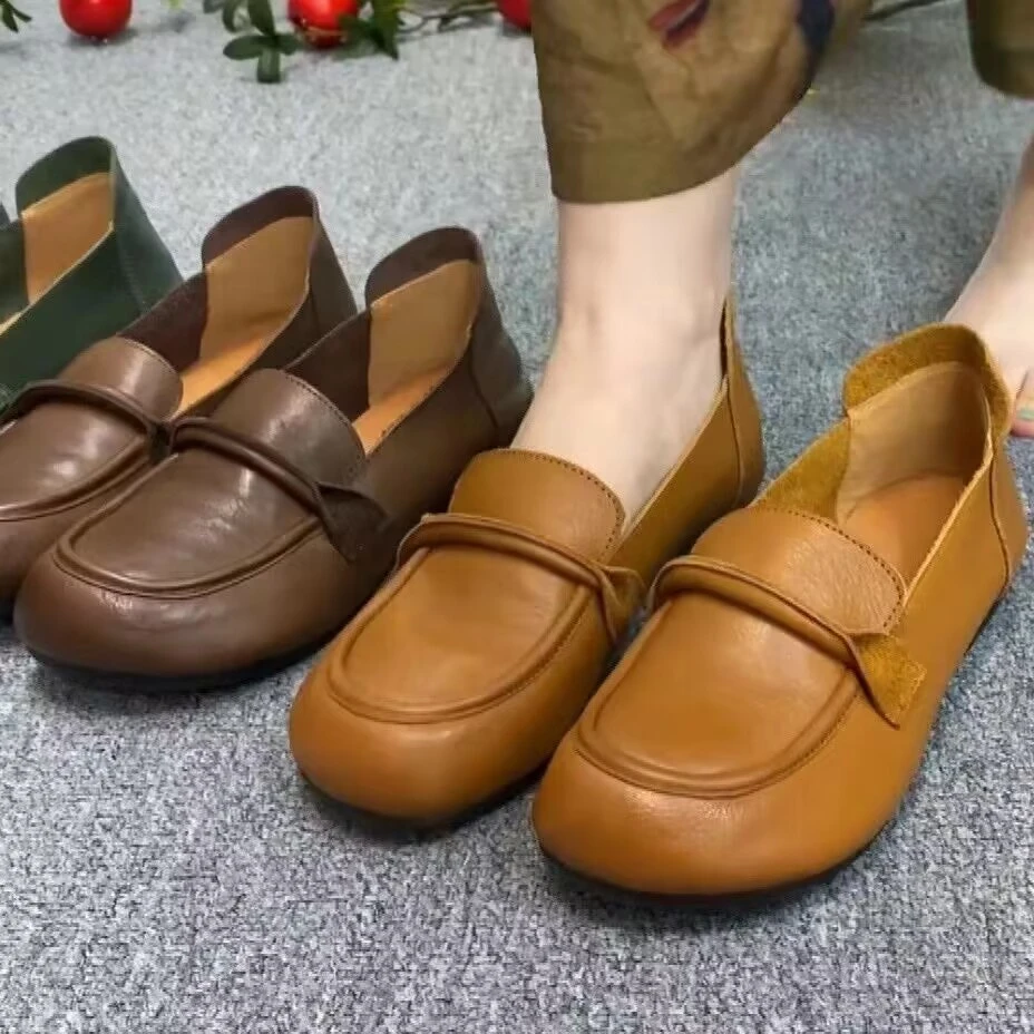 春夏新款真皮舒适浅口透气圆头女士单鞋气质百搭休闲轻便超软女鞋