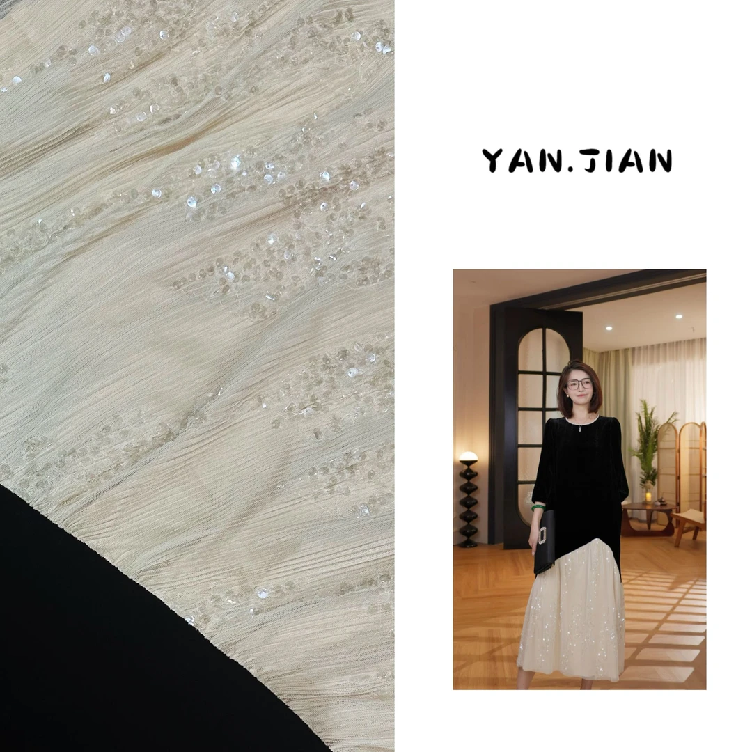 【织梦花园】100真丝丝绒欧根纱珠片高级连衣裙