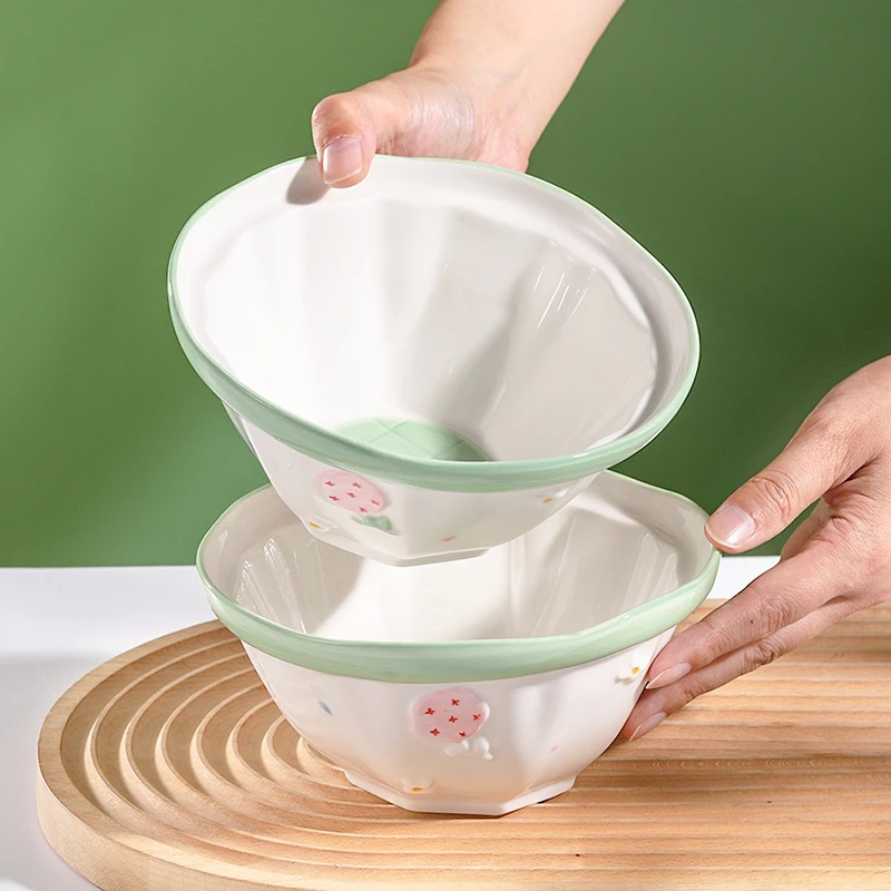 花满星辰可爱高颜值陶瓷6.8英寸面碗*2个 家用汤碗餐具套装沙拉碗