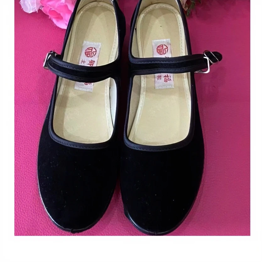 老北京布鞋舒适软底坡跟拉带鞋