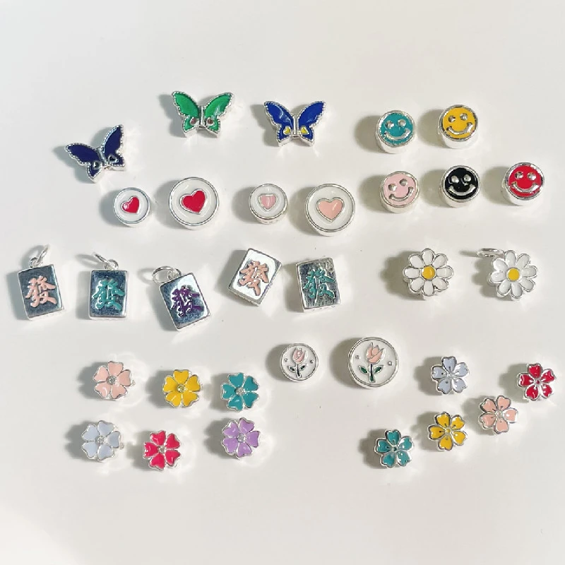 925银银制品 彩色横穿四叶草爱心樱花珠蝴蝶发字貔貅云朵隔珠配件