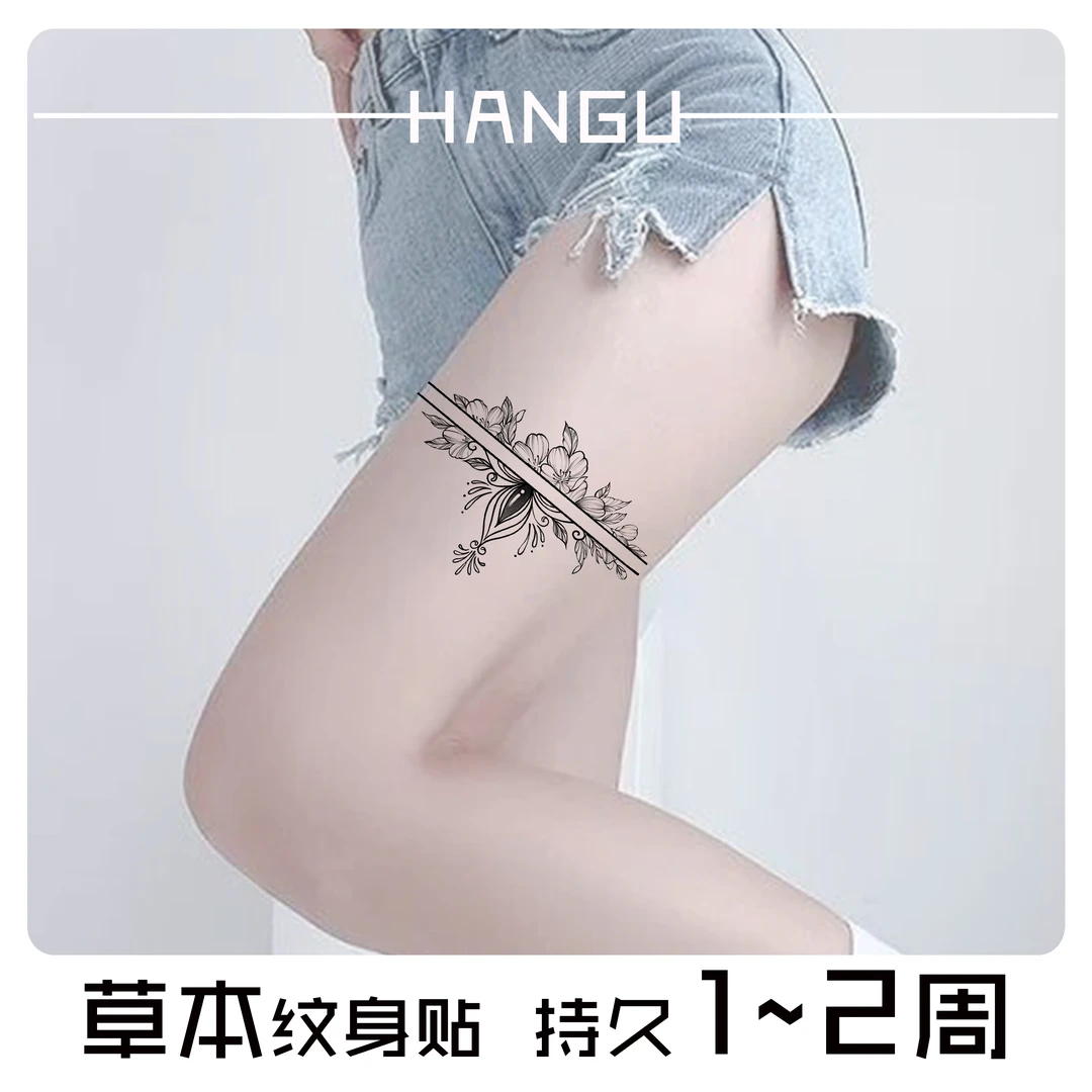 素花海娜腿环时尚清新女神款防水防汗持久不反光逼真草本纹身贴
