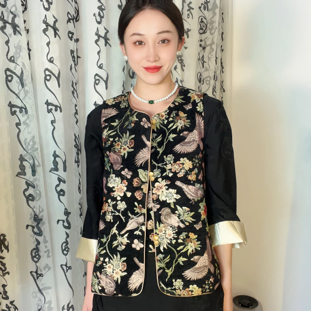 【喜上眉梢】春季新款织锦凤穿牡丹改良中式圆领马甲SWE653-276