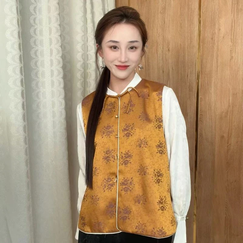 【缠枝牡丹】2024春季新款提花牡丹薄绒花马甲6725