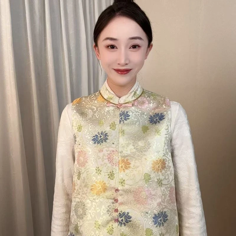 【金边缠枝莲花】2024新款新中式织金宋锦莲花牡丹国风马甲QP-35