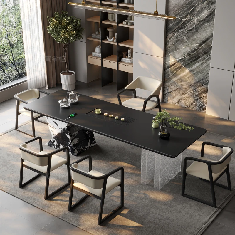 意式极简岩板茶桌椅组合简约现代轻奢别墅客厅设计师创意艺术茶台