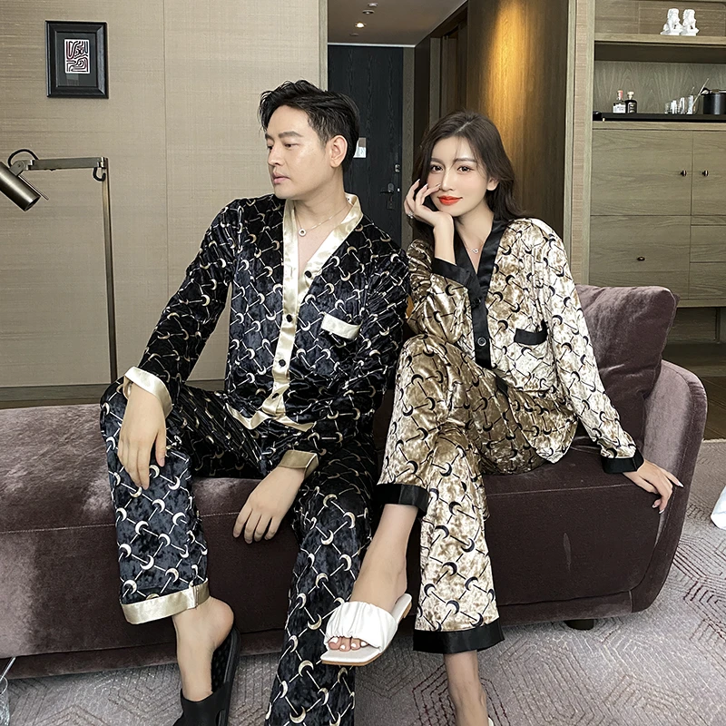 金钻绒【情侣款】秋冬季新款长袖v领时尚睡衣男士高级感家居服套装