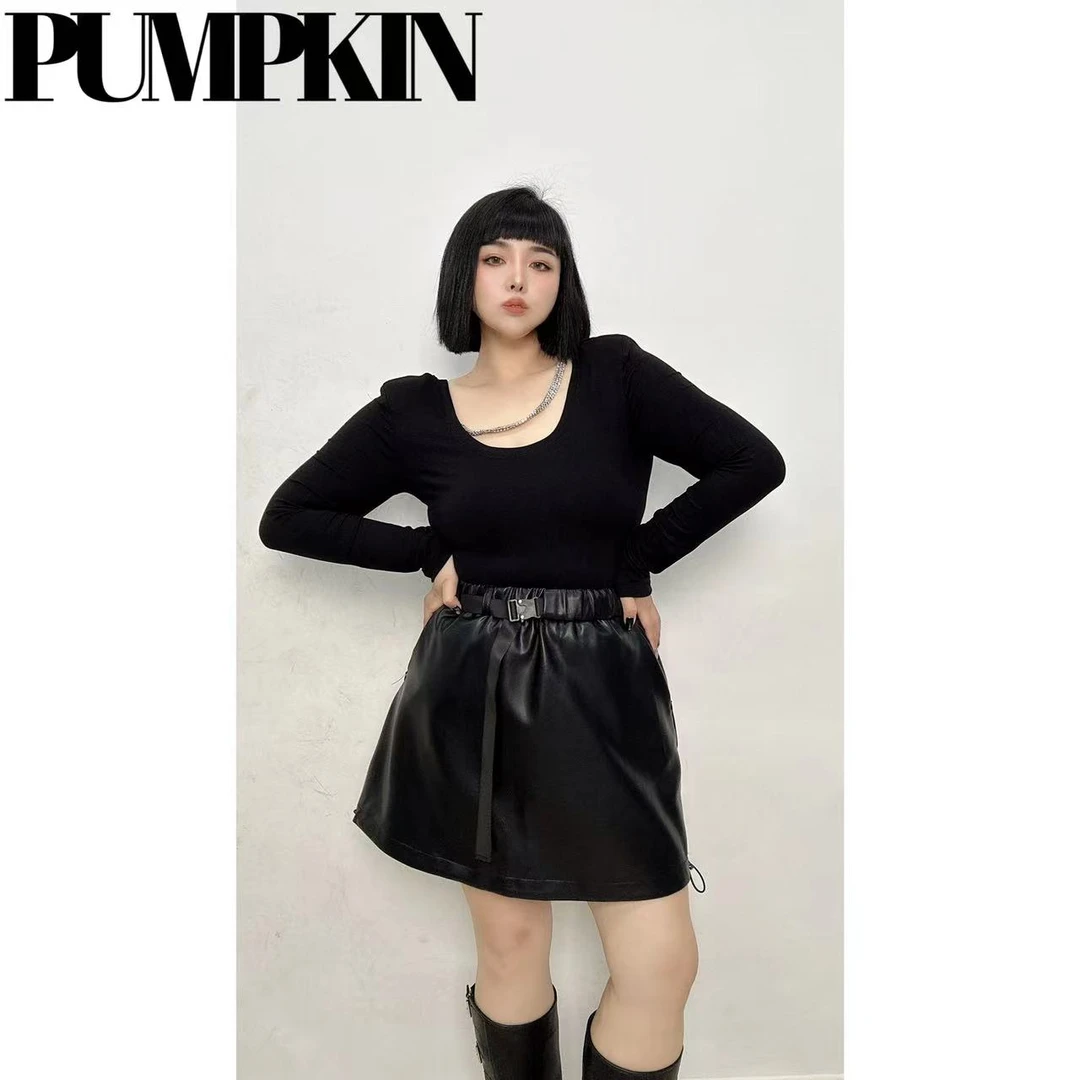 PUMPKIN·大码欧洲站卡扣腰抽绳皮裙