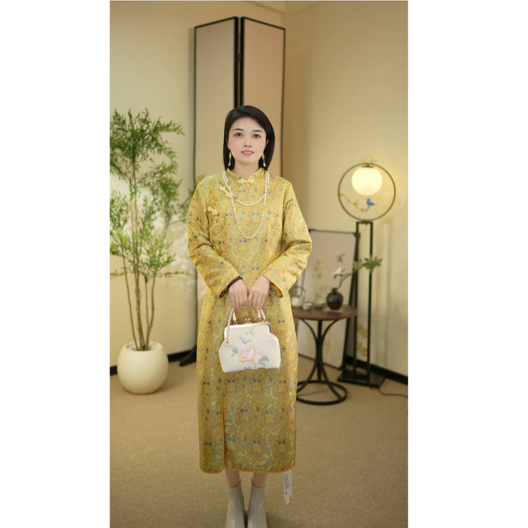 2024秋季新款《锦鲤》新中式婚宴喜事九分袖改良旗袍连衣裙HS248011