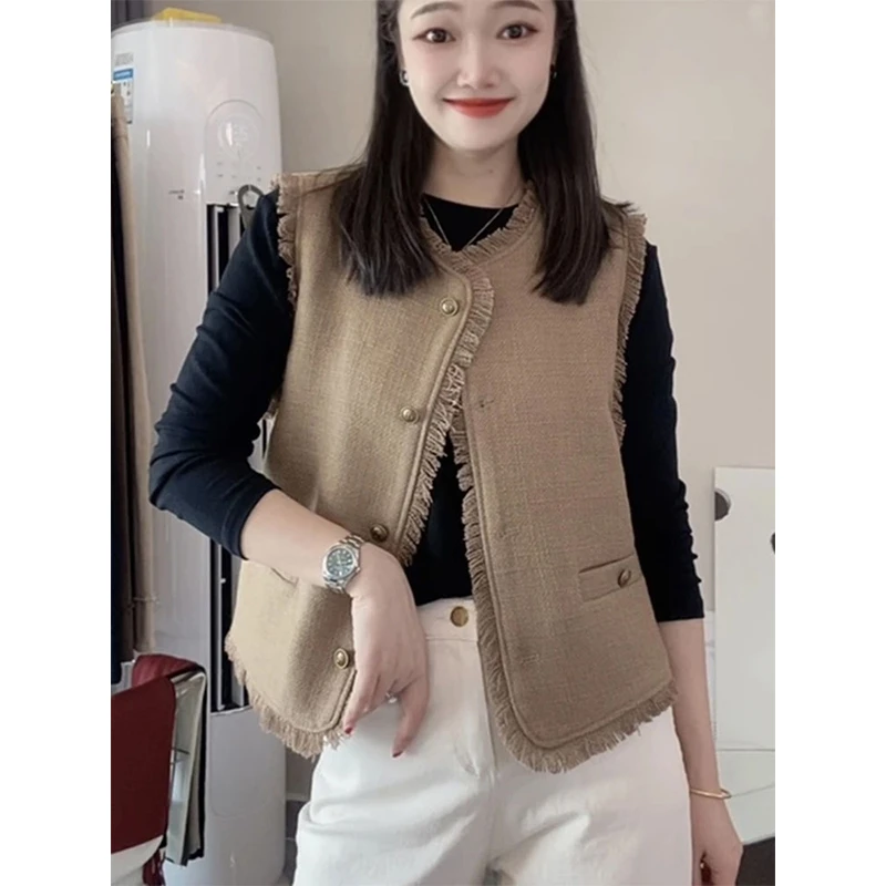 法式流苏小香风马甲女2024秋季新款宽松休闲百搭显瘦无袖坎肩外套
