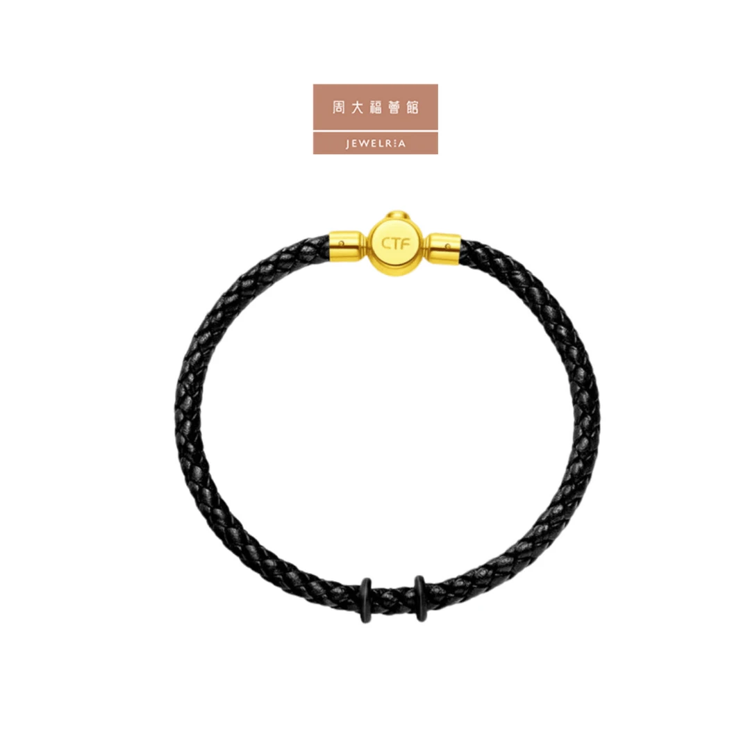 不锈钢皮质手链 【周大福荟馆】潮酷型男钢扣皮绳男士手绳 @ AX132