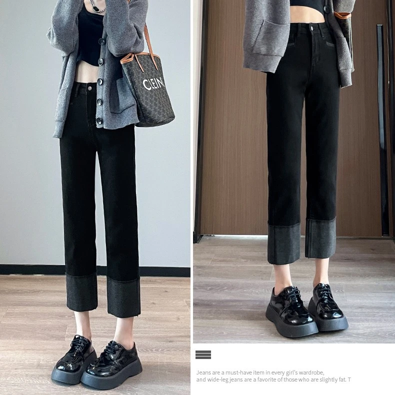 法棍裤高腰八九分小个子显腿直筒牛仔烟管裤女款爆款2025新款洋气