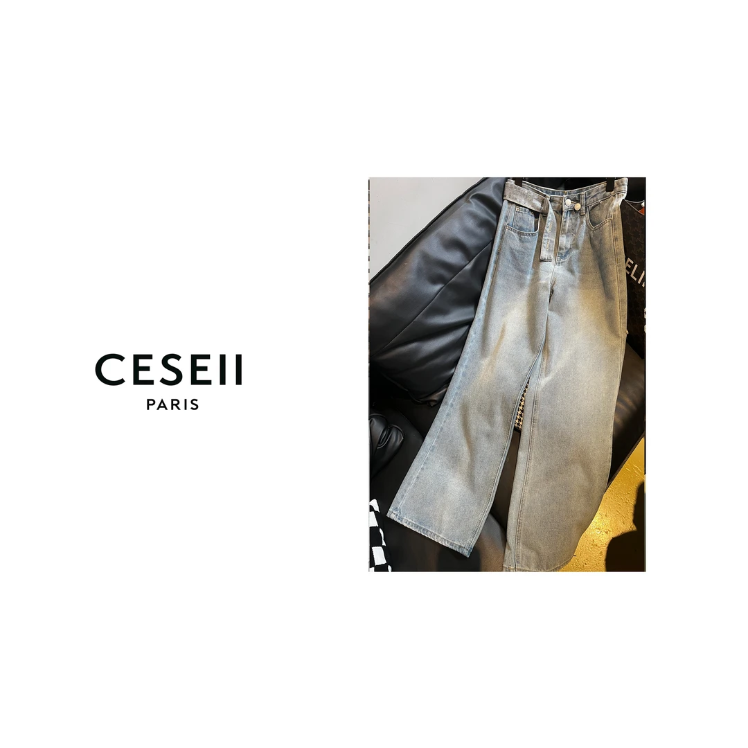 【XJ1027】CESEII秋冬新款直筒百搭亮钻牛仔裤