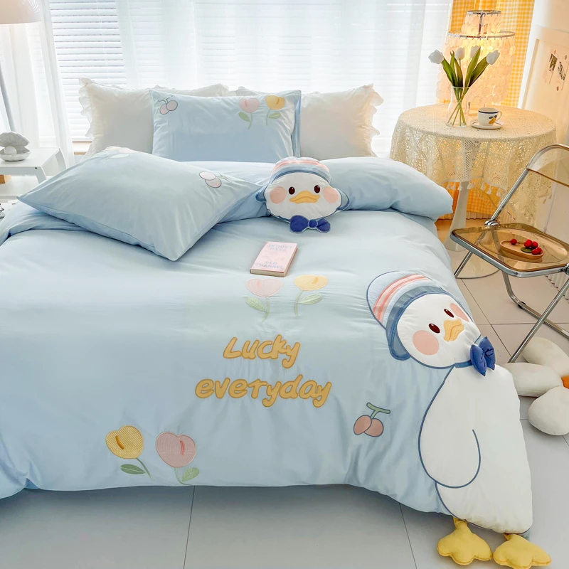 【小迪清货】春夏新品女孩韩版全棉水洗棉四件套纯棉刺绣三件套