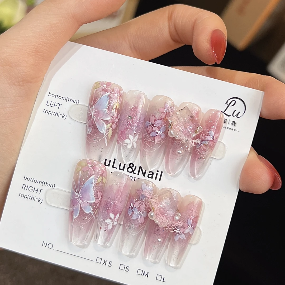 【花非花-纯手绘】鹿鹿家-纯手工穿戴甲紫色系纯手绘蝴蝶花花X