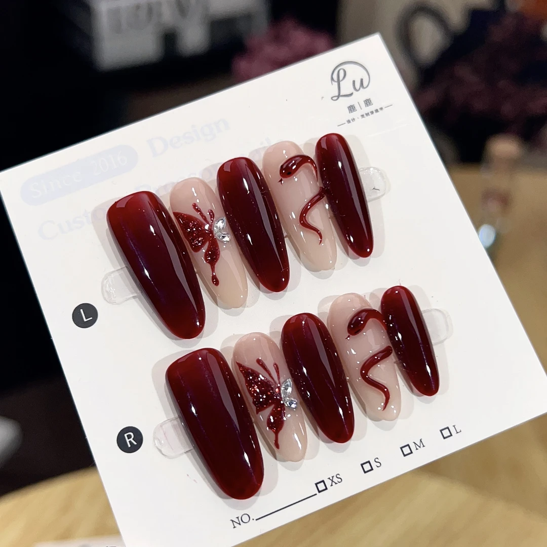 【红蛇报喜-孤品微瑕NO退换补】鹿鹿家-纯手工穿戴甲