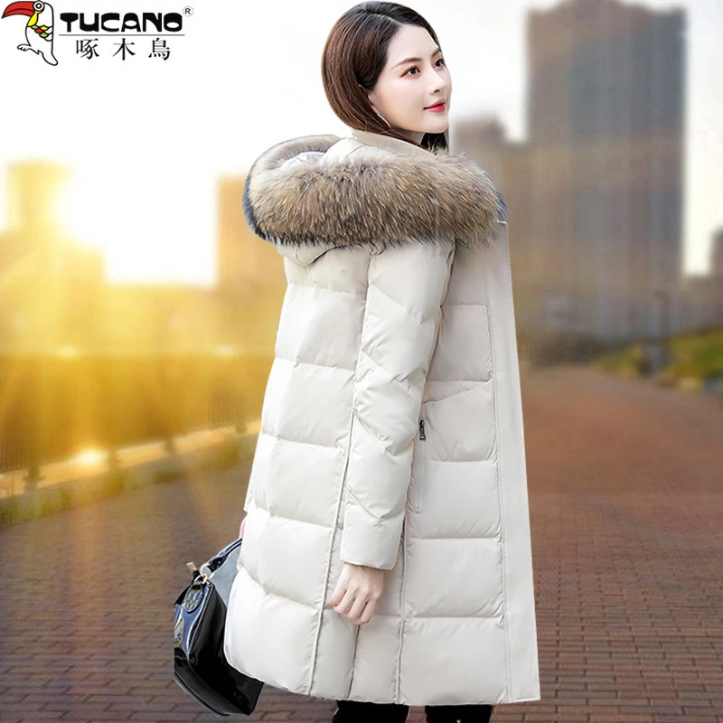 啄木鳥中长款棉衣女2023年冬季新款时尚女士大毛领大码保暖外套女