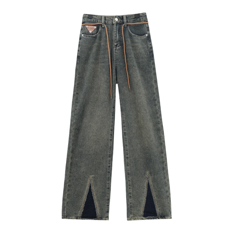 链接4  遮跨修身夏季垂感直筒牛仔裤窄版韩版设计感百搭复古女款