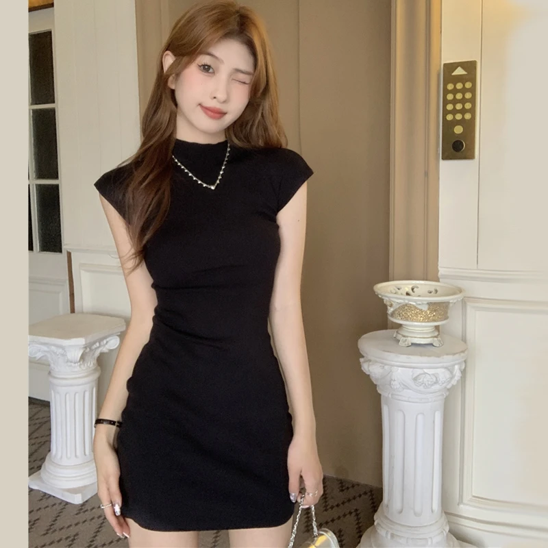 新款气质弹力针织无袖高领长女装连衣裙夏季薄款性感收腰显瘦包臂