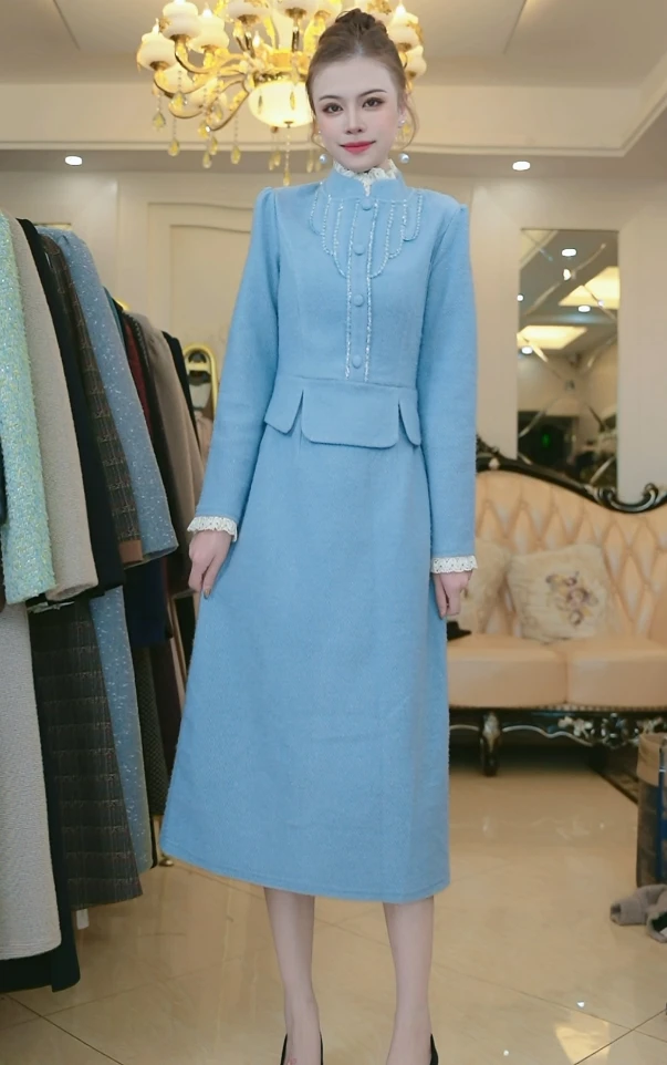 梦想服饰高档假俩件2024秋冬季新款气质减龄妈妈装连衣裙6335