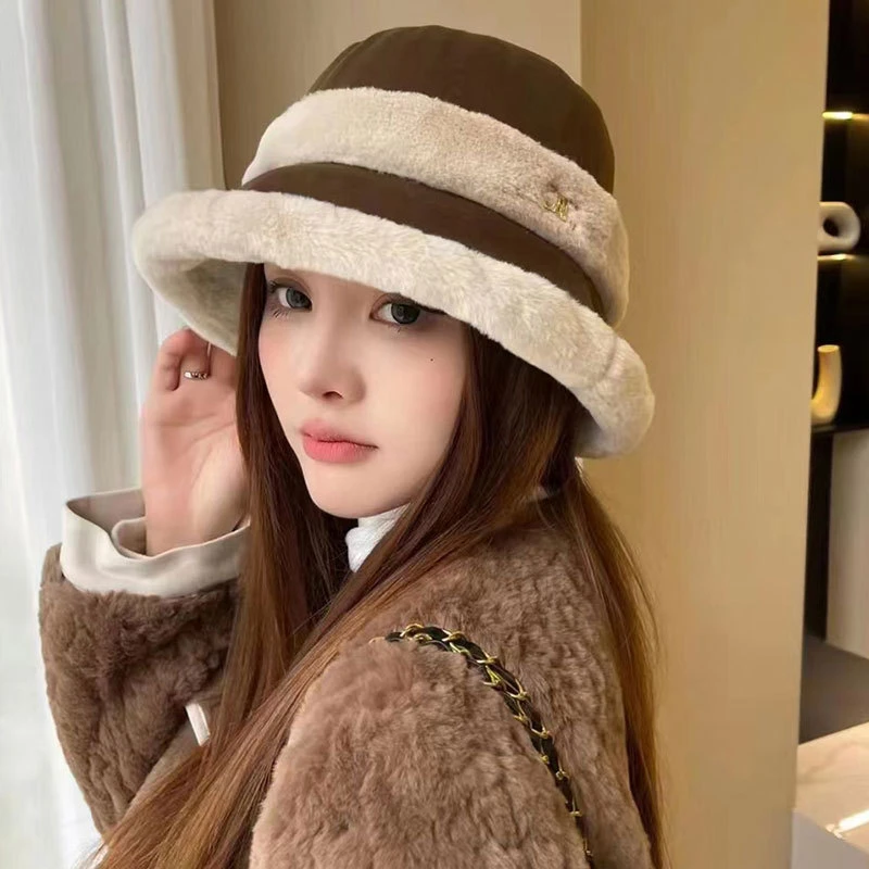 帽子女秋冬季毛绒保暖渔夫帽显脸小百搭素颜水桶帽韩版时尚盆帽潮