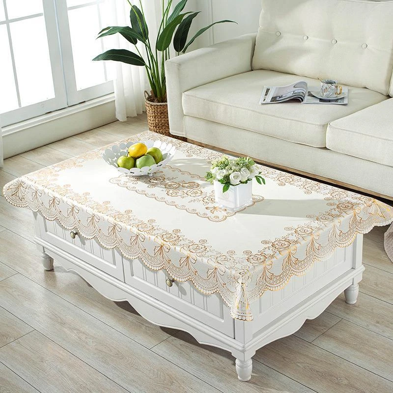 【复古桌布】140*90cm家用烫金花纹PVC蕾丝防水耐烫免洗欧式桌布