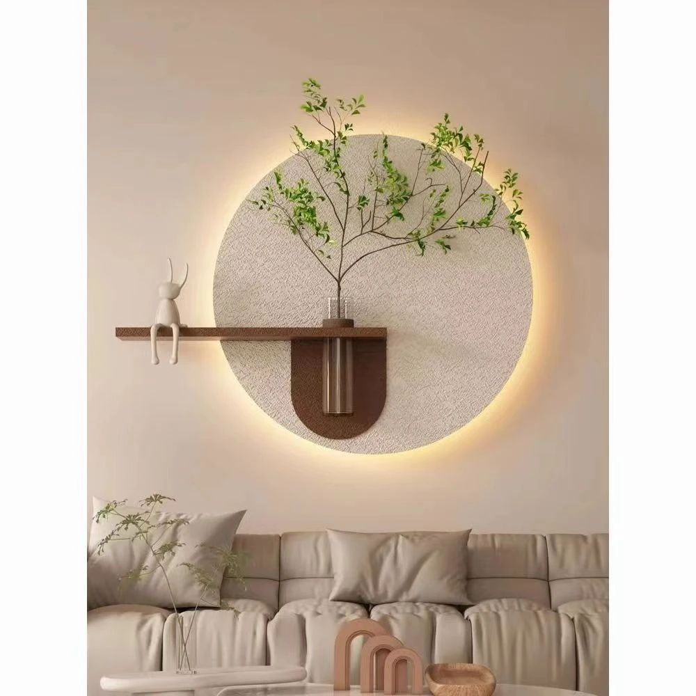 奶油风可水培绿植砂岩画餐厅立体装饰画发光灯客厅背景墙挂画壁画