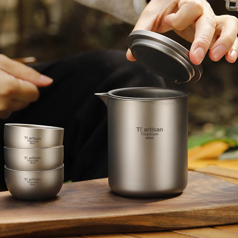Tiartisan纯钛鹰嘴泡茶器家用露营茶具套装车载大容量隔热防烫