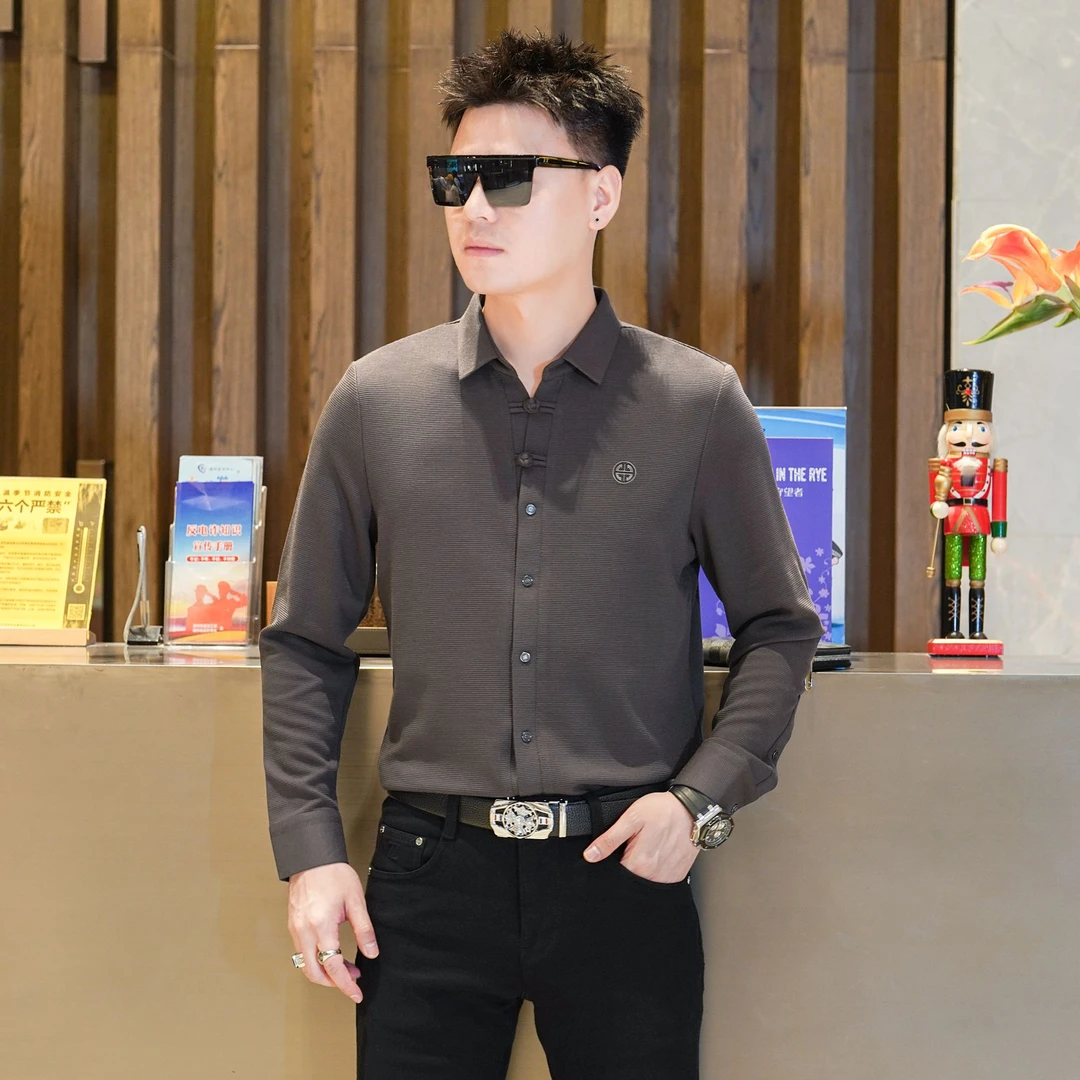秋冬季男士中式风百搭休闲长袖衬衫（611）