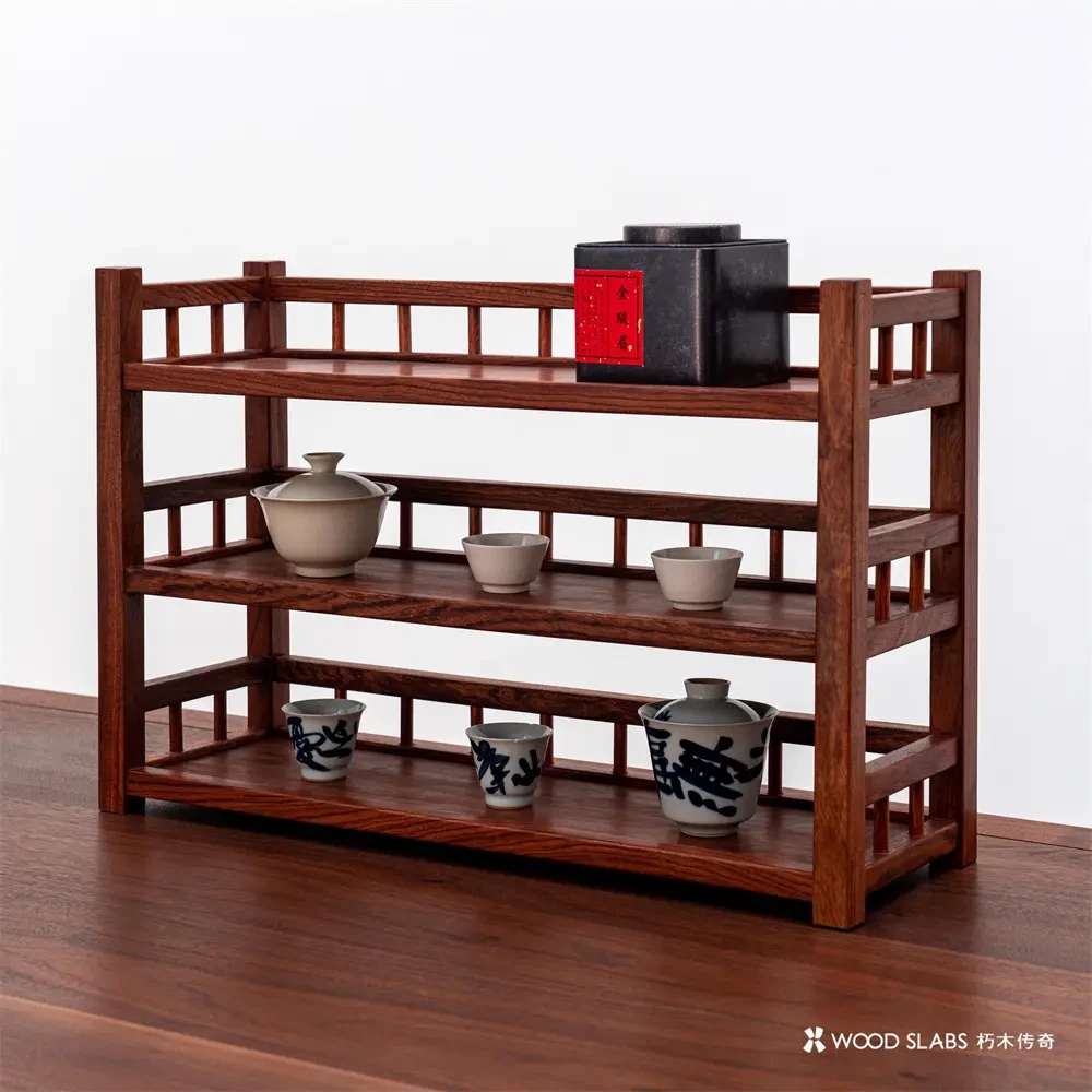 巴西花梨木三层博古架置物茶柜置物架（50*16*32）包邮