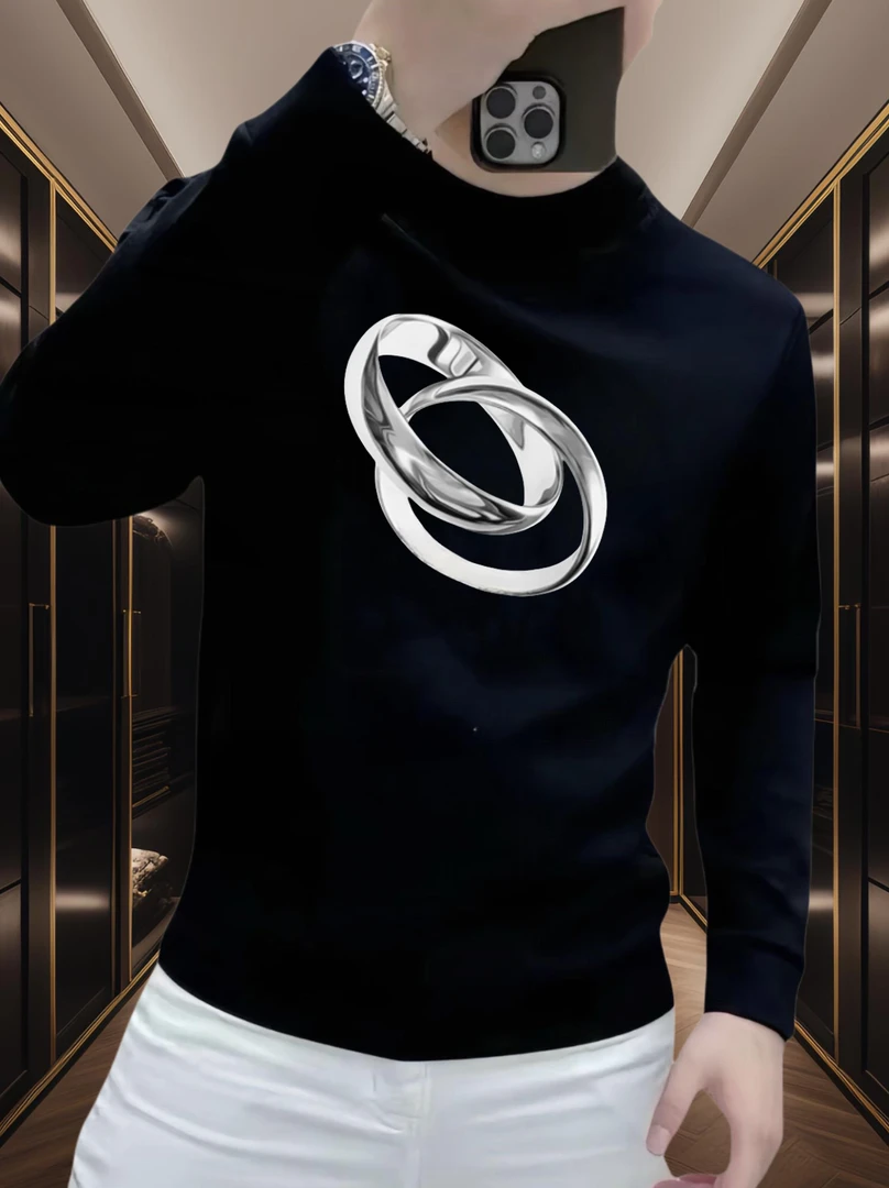 潮牌新款男士秋冬戒指印花圆领长袖卫衣宽松轻奢休闲时尚百搭上衣