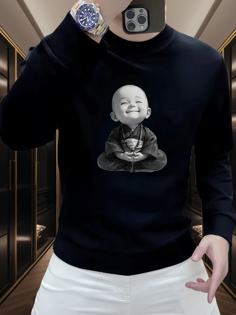 个性潮流和尚印花重磅圆领卫衣痞帅街头宽松休闲时尚男士潮流卫衣