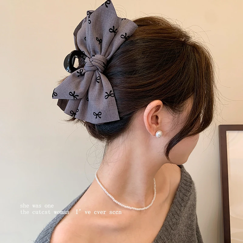 复古气质蝴蝶结抓夹女高级感2024新款大号发抓后脑勺鲨鱼夹子头饰