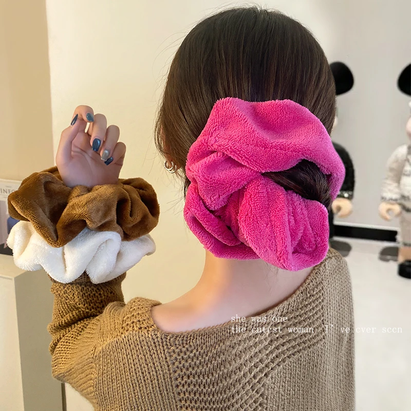 超大毛巾发圈干发大肠发圈女气质简约秋冬丸子头发带毛绒洗脸头饰