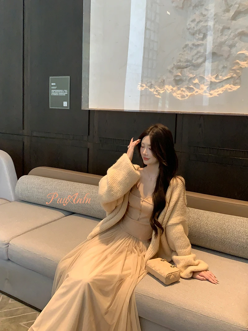 PuuAnfn【破碎蝶梦】法式慵懒开衫性感~带胸垫百搭打底背心吊带