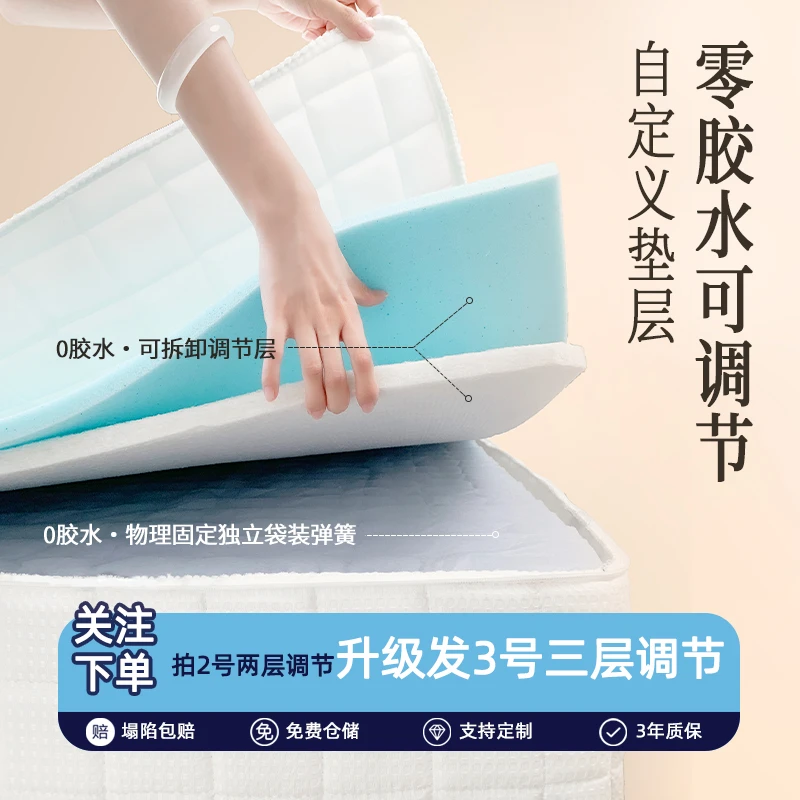 ②【软硬适中三重睡感】华夫格席梦思可拆式独立弹簧无胶水床垫家用