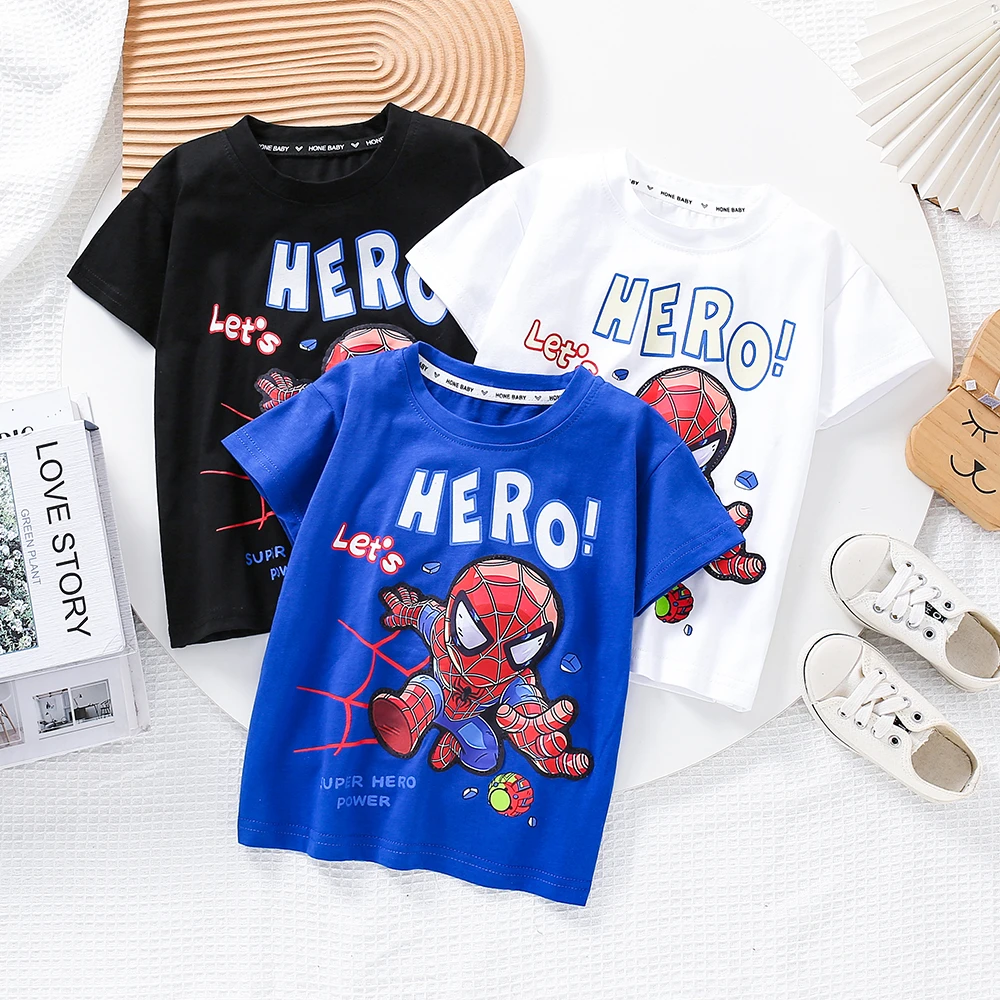 男童短袖发光T恤夏装2024新款洋气宝宝蜘蛛侠儿童中小童短袖上衣1