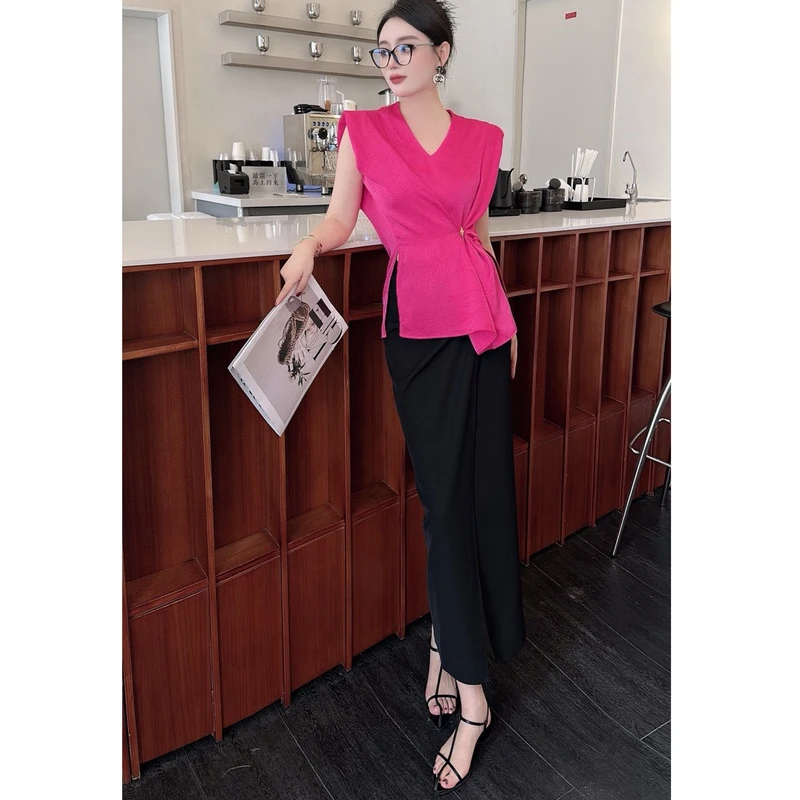 高级感女神范御姐气质套装设计感不规则上衣前开叉包臀半裙两件套