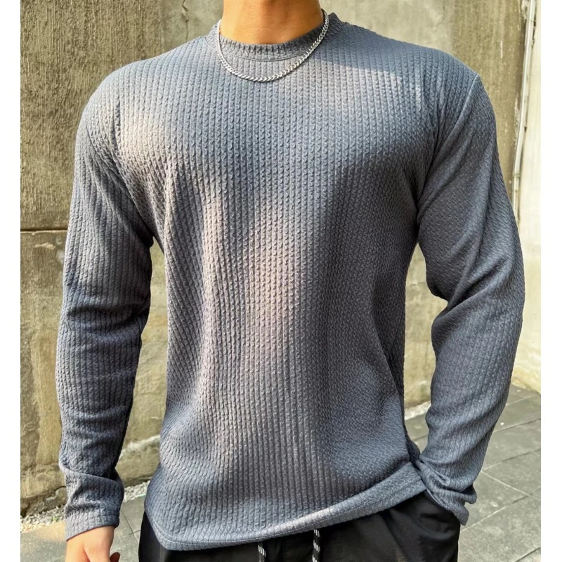 肌肉春秋新款男运动休闲跑步健身纯色光板弹力速干打底长袖T恤衫