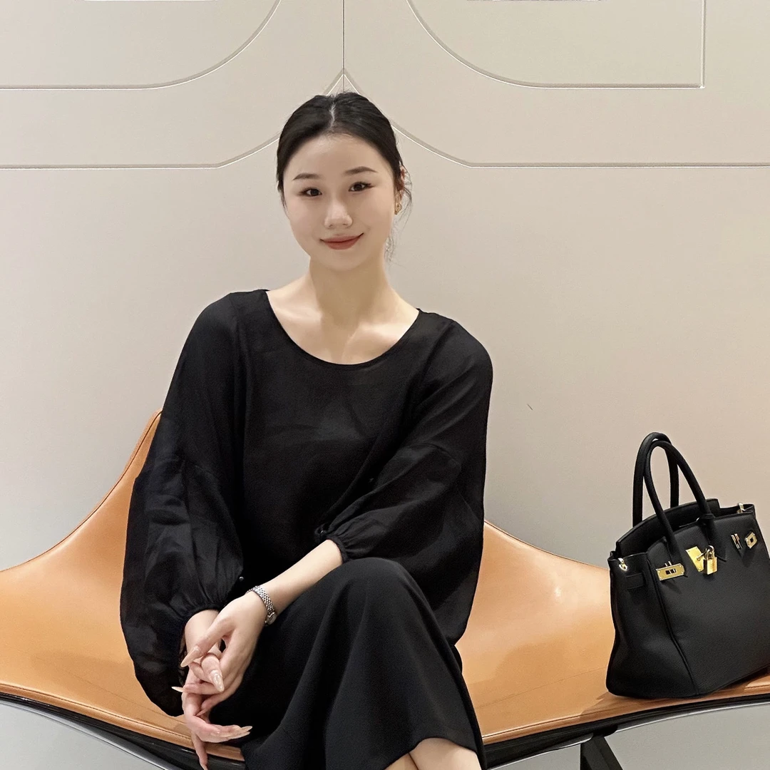 【韩不韩】黑色苎麻小衫显瘦