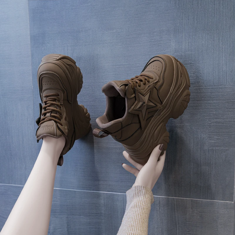 增高9cm老爹鞋女小白鞋2023年春秋季运动休闲厚底松糕7786-1