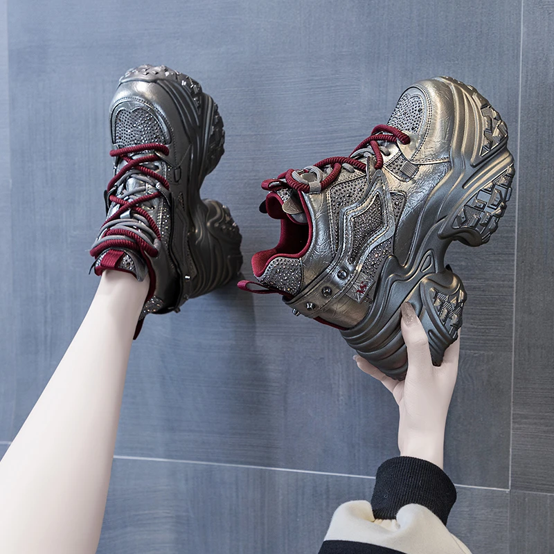 增高9cm老爹鞋女2024冬舒适百搭松糕鞋厚底运动休闲鞋597-106