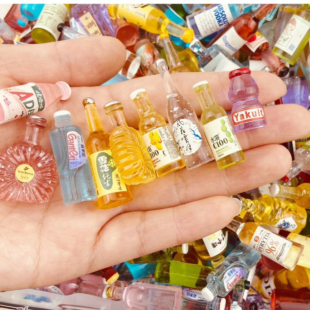 小厨房微缩迷你小瓶子仿真小酒瓶饮料瓶混合装DIY摆件-手工小配件