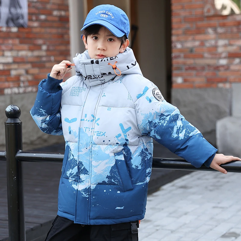 2024冬季新款洋气男中大童雪山渐变羽绒服中长款儿童羽绒服厚外套