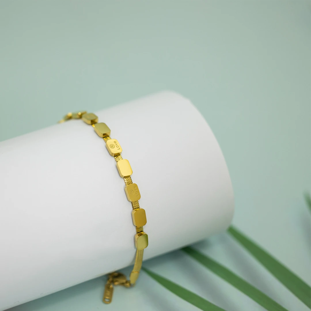 合金手链 电镀K金扁蛇骨方块手链经典金手链时尚简约气质百搭精美