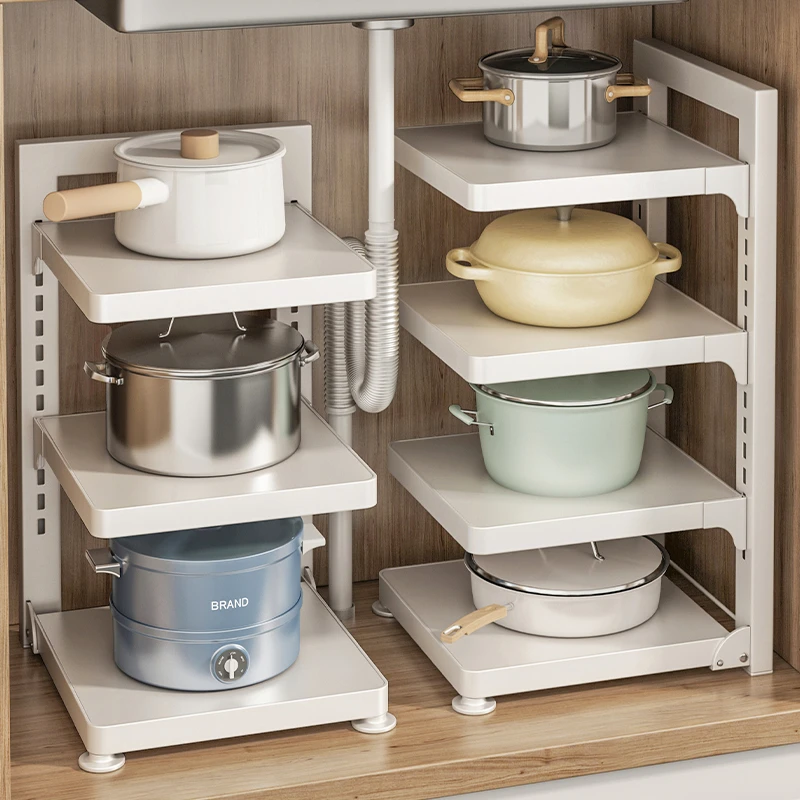 厨房置物架落地家用多功能锅具多层收纳架蔬菜下水槽分层放锅架子