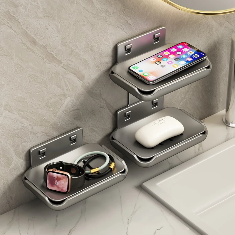 枪灰色浴室肥皂盒创意沥水太空铝免打孔香皂碟卫生间置物架壁挂式